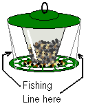 Feeder with fishing line attached