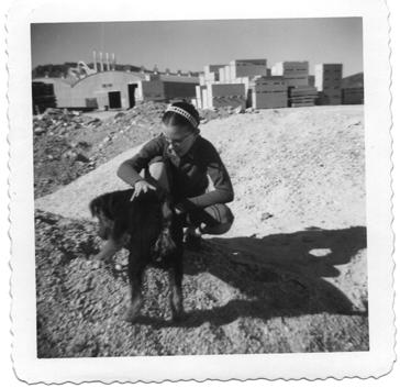 My dog, Patsy and I play in the gypsum near the USG plant, Midland, CA