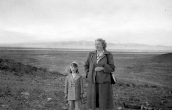 Mom and Candy on Rice Road, Midland, CA, 1955